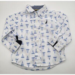 NAUTICA Baby Boys 3-6M Button Up Dress Shirt Ships Coastal Blue White